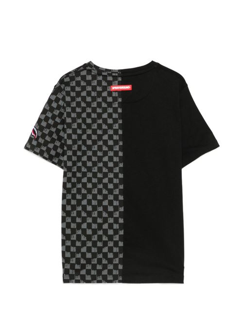 T-shirt bambino Sprayground nera check con stampa shark Sprayground kids | SPY1495X